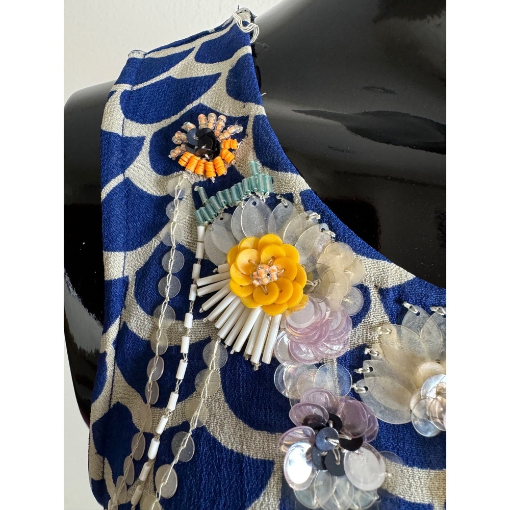 Moulinette Soeurs  for Anthropologie Blouse Sz S Blue White Beaded Embellished - Picture 7 of 10